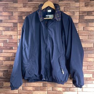 Unisex Vintage Large Prostyle Navy Blue 80’s Jacket with Plaid Detail
